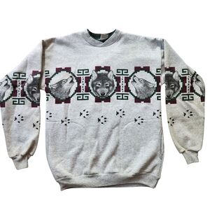 Vintage Art Unlimited Wolf Nature Crewneck Sweatshirt Sz M
